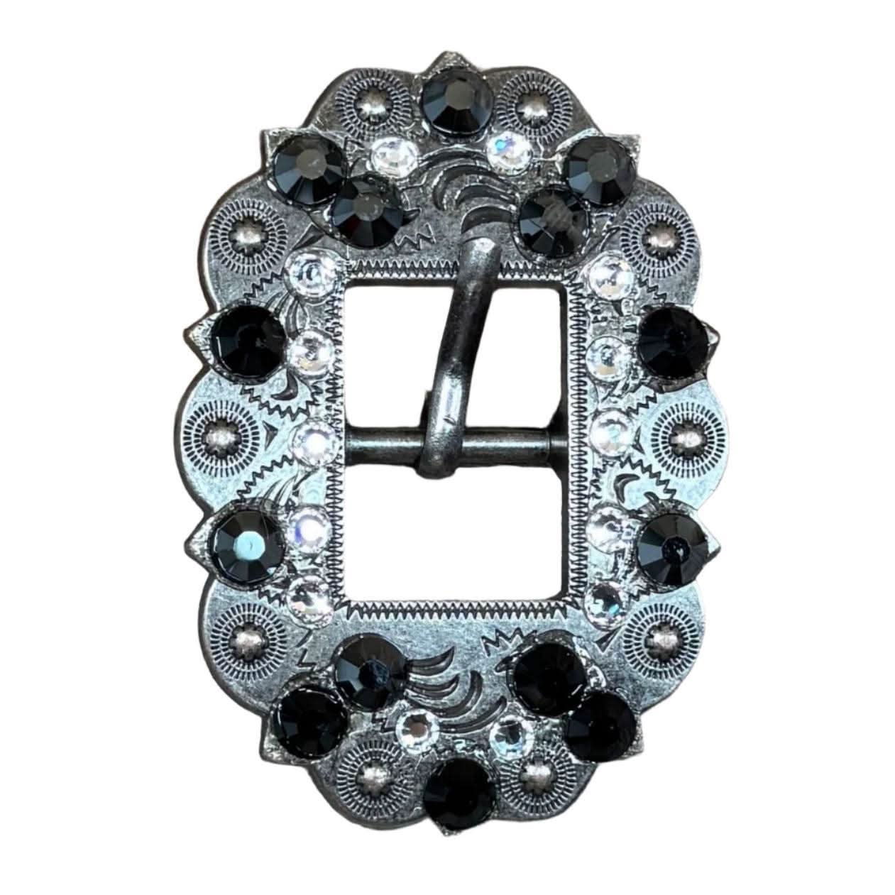 Jet & Clear Antique Silver Cart Buckle European Crystal Concho