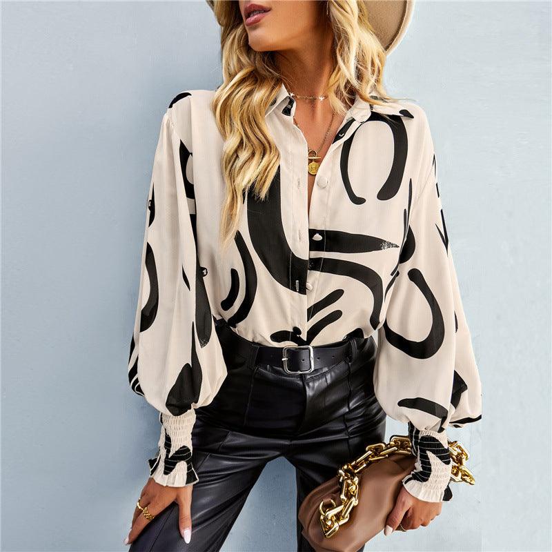 Boho Printed Lantern Sleeve Top – Relaxed Fit Casual Shirt for Country Girls