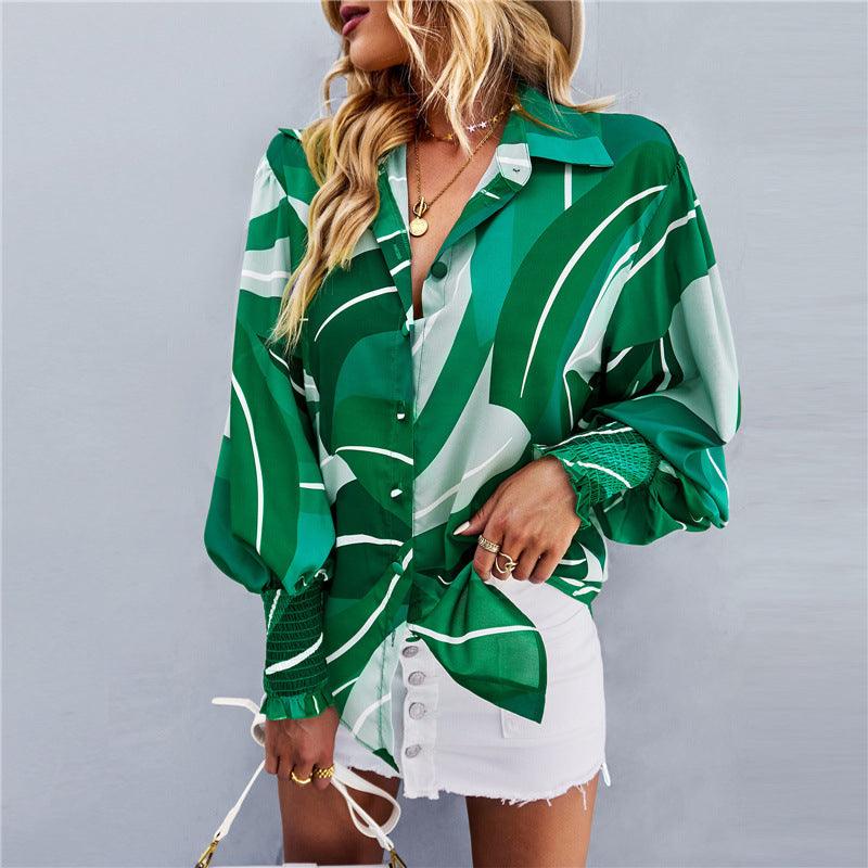 Boho Printed Lantern Sleeve Top – Relaxed Fit Casual Shirt for Country Girls