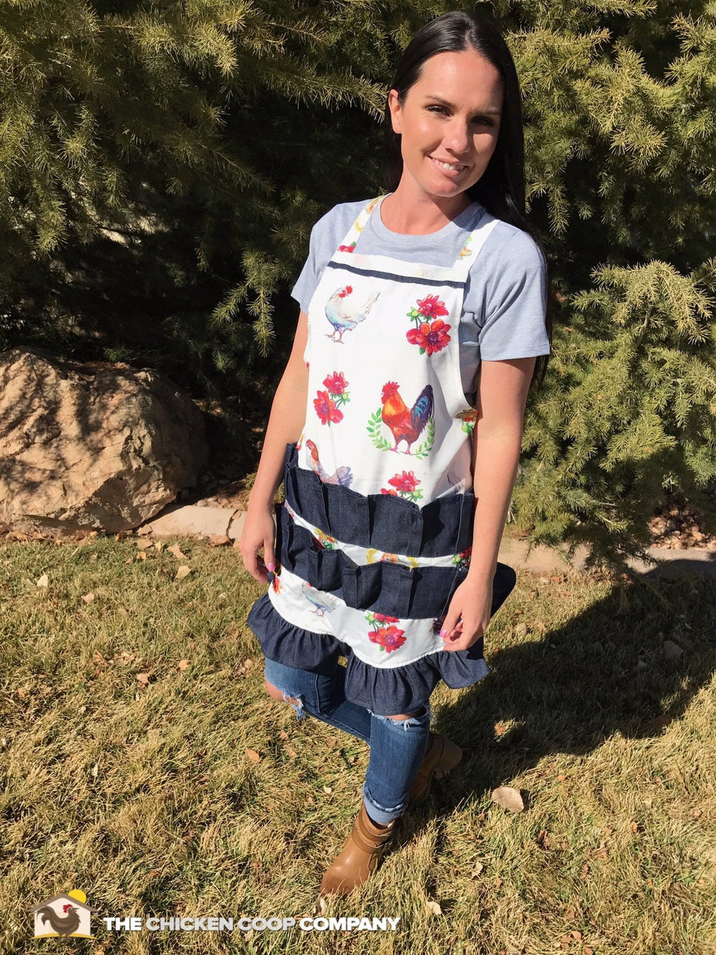 Egg Apron Full Length Chicken Print