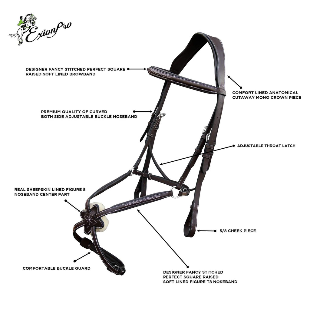 ExionPro Padded Ear Free Monocrown Crown Piece Figure 8 Bridle & Reins