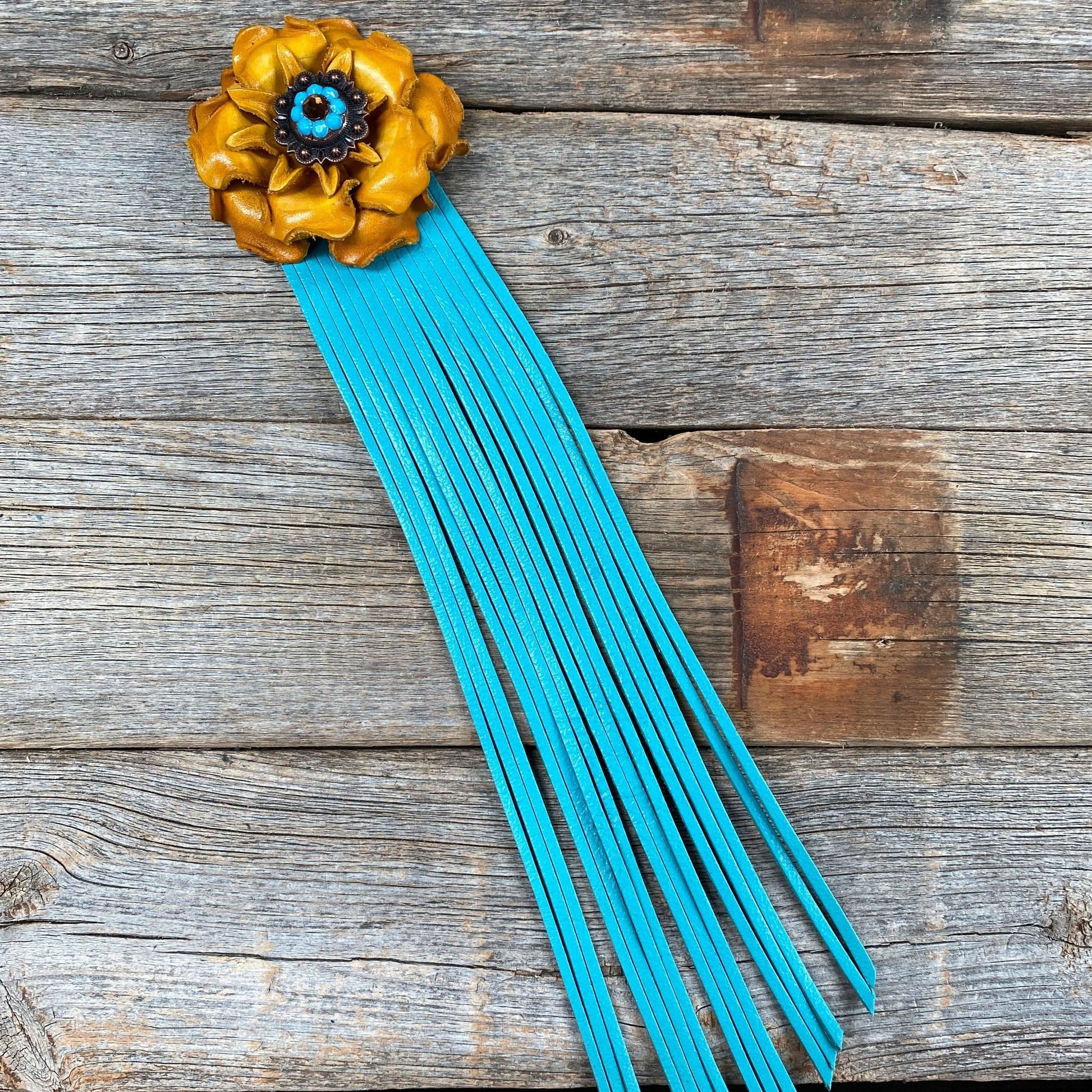 Leather Yellow Gardenia with Turquoise Fringe