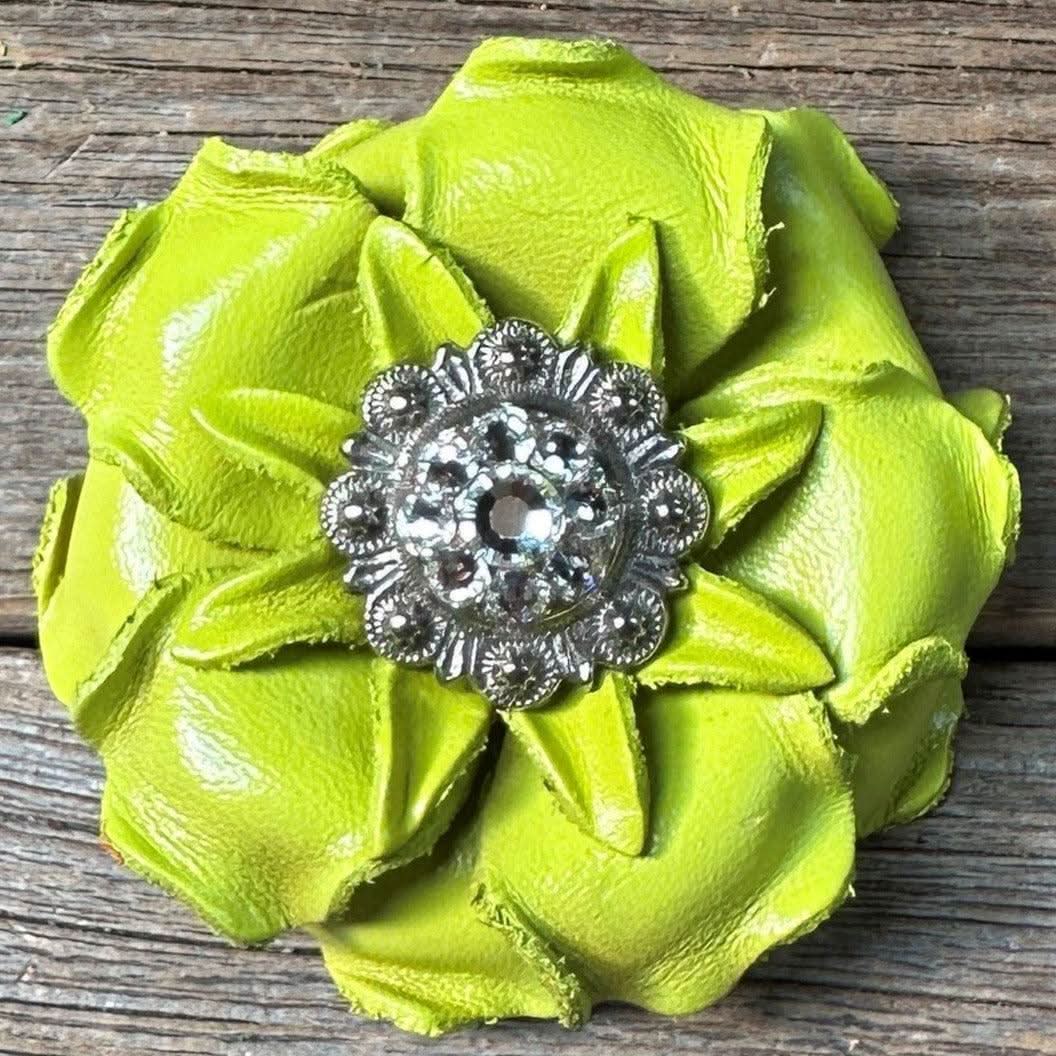 Lime Gardenia Leather Flowers - 1" Crystal Conchos - Options