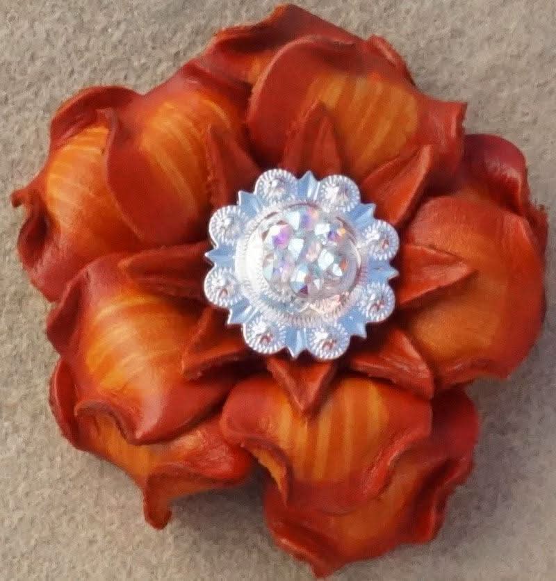 Orange Gardenia Flower With Bright Silver AB 1" Concho