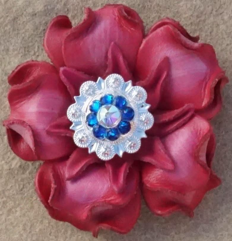 Pink Gardenia Flower With Bright Silver Capri and AB 1" Concho