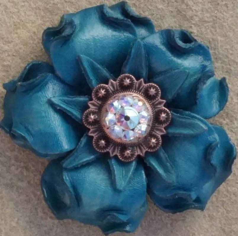 Turquoise Gardenia Leather Flowers - 1" Crystal Conchos - Options