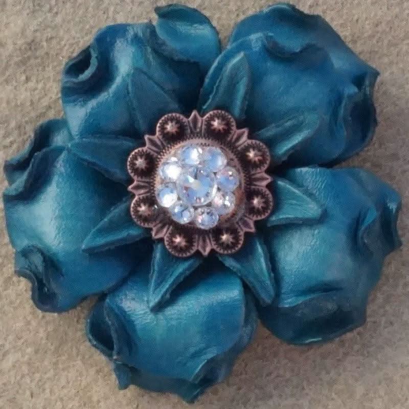 Turquoise Gardenia Leather Flowers - 1" Crystal Conchos - Options