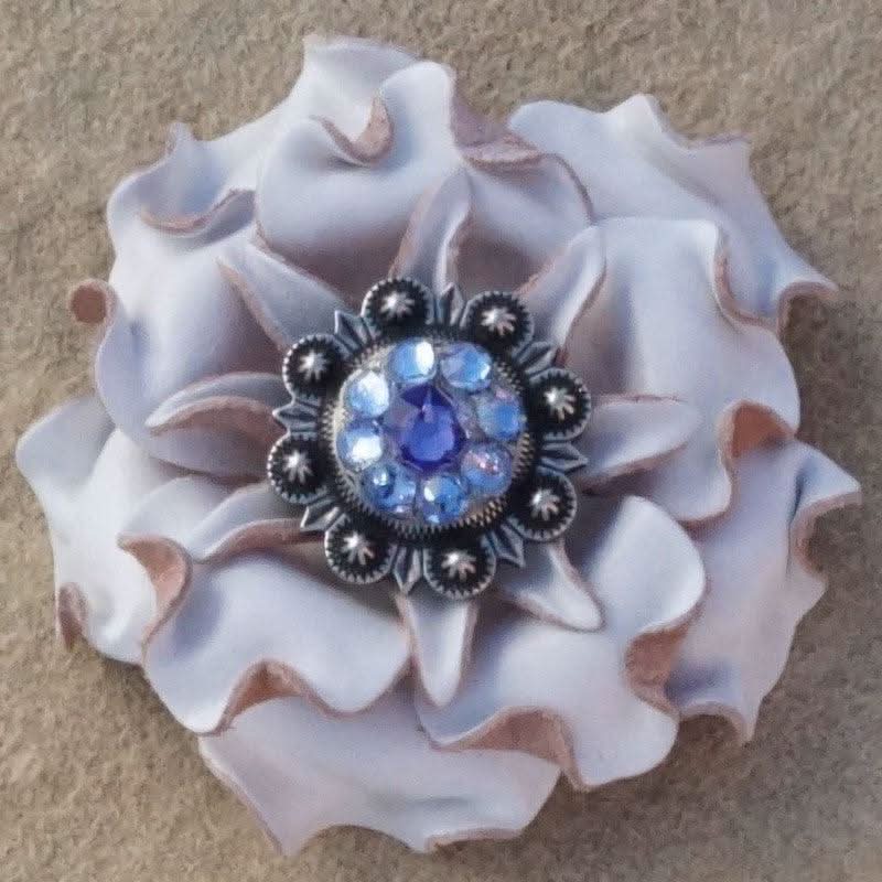White Gardenia Leather Flowers - 1" Crystal Conchos - Options