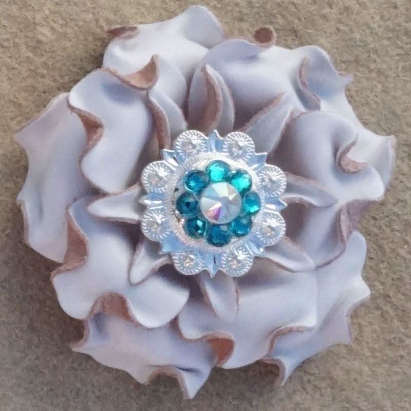 White Gardenia Leather Flowers - 1" Crystal Conchos - Options
