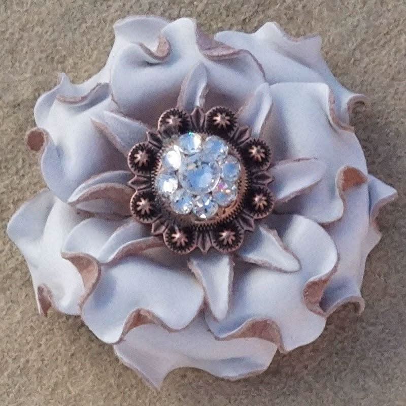 White Gardenia Leather Flowers - 1" Crystal Conchos - Options