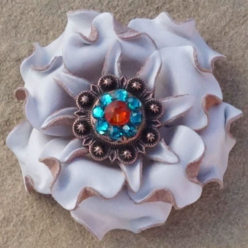 White Gardenia Leather Flowers - 1" Crystal Conchos - Options