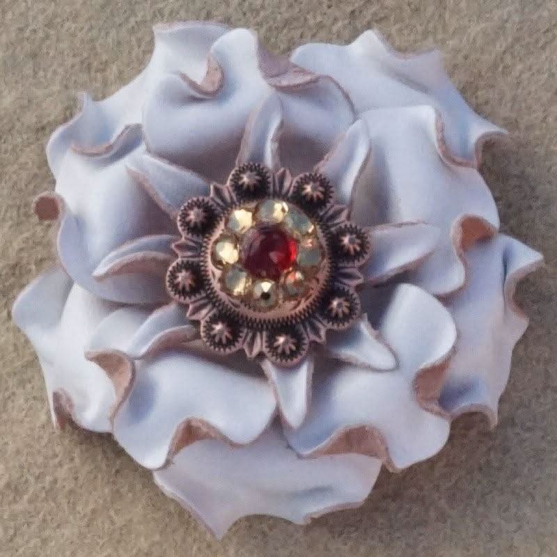 White Gardenia Leather Flowers - 1" Crystal Conchos - Options