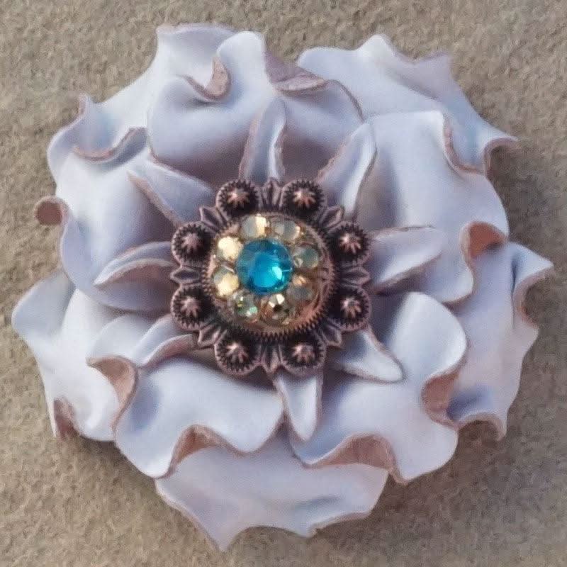 White Gardenia Leather Flowers - 1" Crystal Conchos - Options