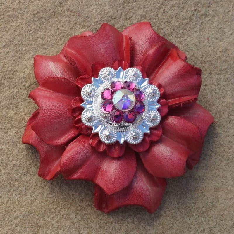 Pink Carnation Flower With Bright Silver Fuchsia and AB 1" Concho