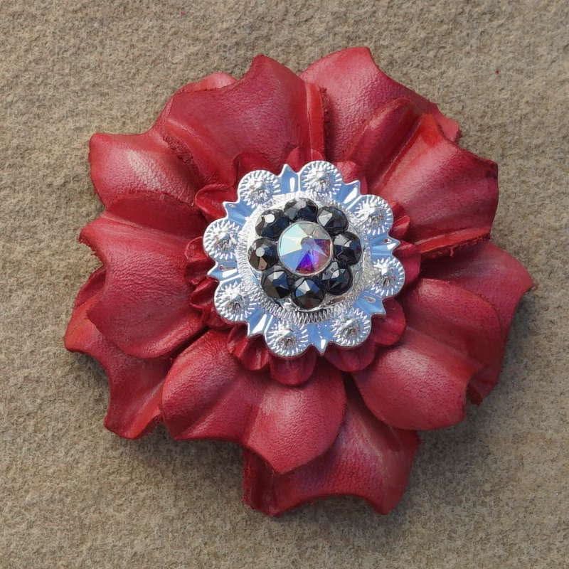 Pink Carnation Flower With Bright Silver Jet and AB 1" Concho