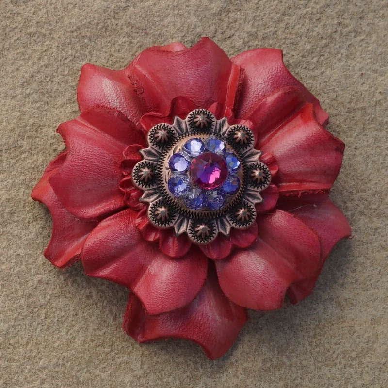 Pink Carnation Flower With Copper Fuchsia and Lilac 1" Concho