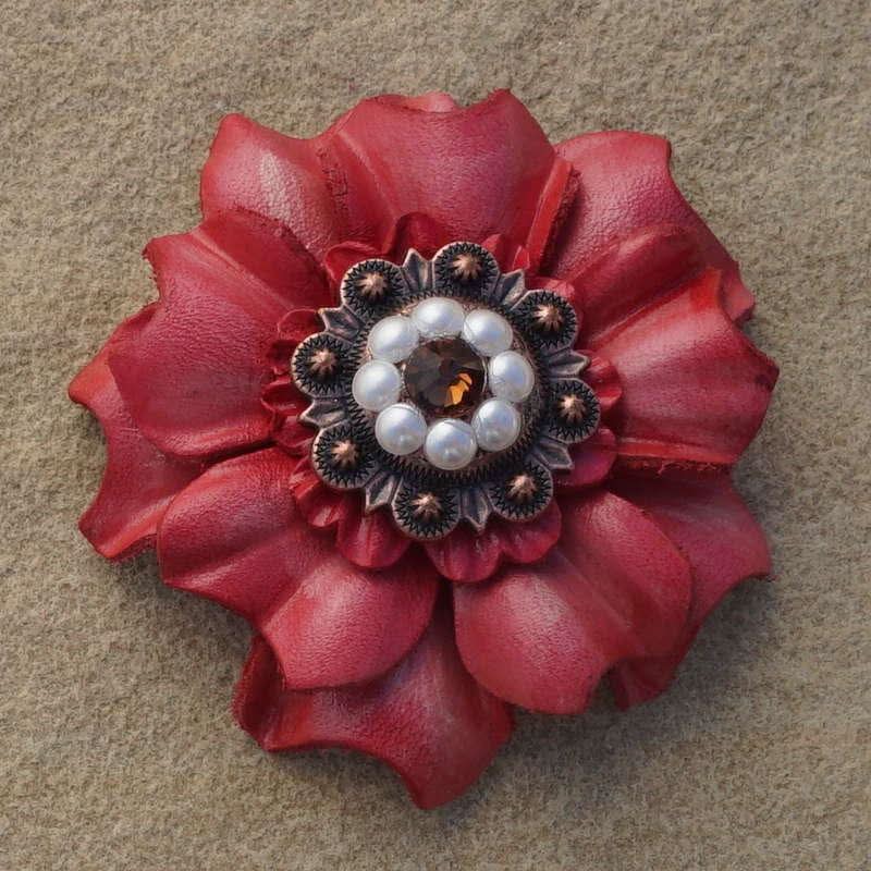 Pink Carnation Flower With Copper Topaz and Pearl 1" Concho