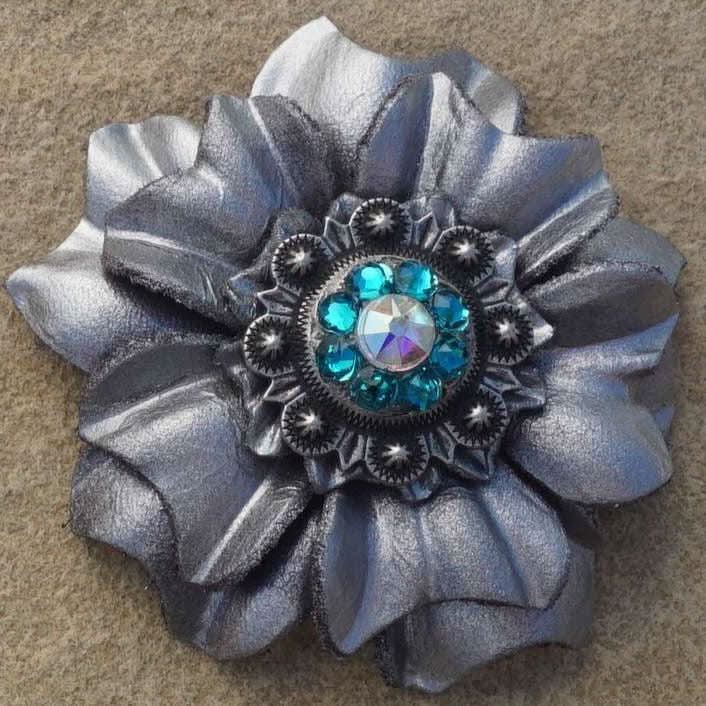 Silver Carnations Leather Flowers - 1" Crystal Conchos - Options