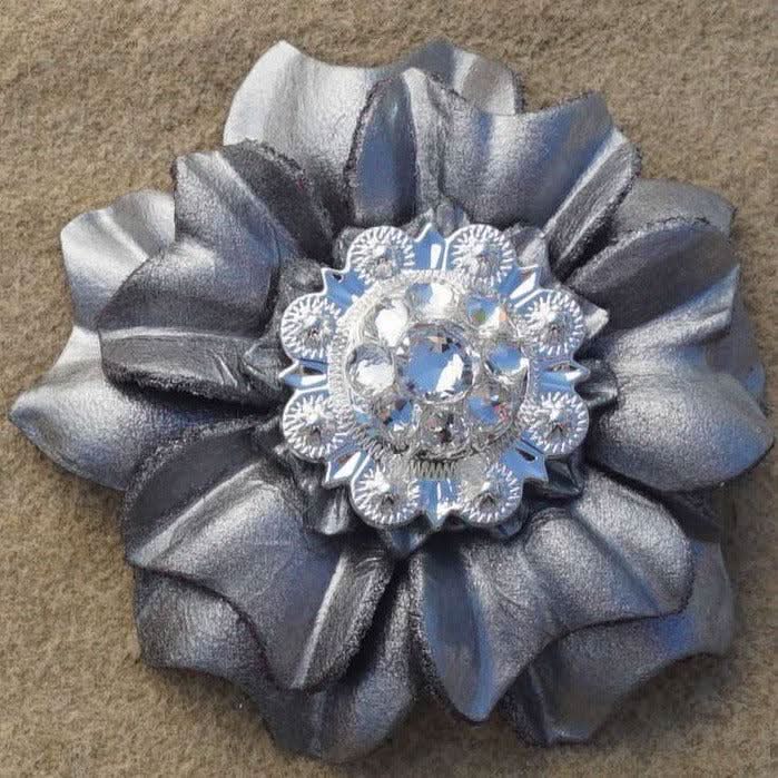 Silver Carnations Leather Flowers - 1" Crystal Conchos - Options