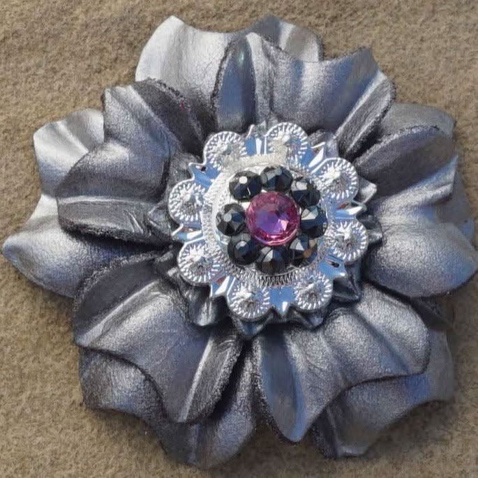 Silver Carnations Leather Flowers - 1" Crystal Conchos - Options