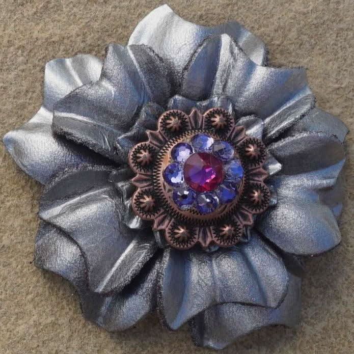 Silver Carnations Leather Flowers - 1" Crystal Conchos - Options