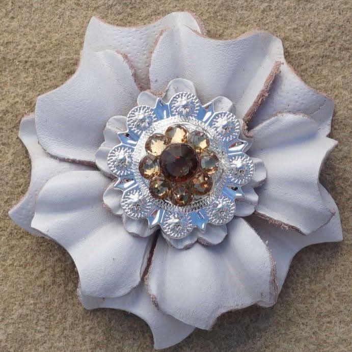 White Carnations Leather Flowers - 1" Crystal Conchos - Options