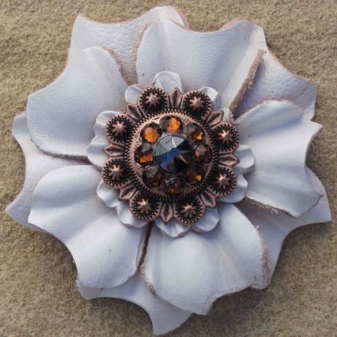 White Carnations Leather Flowers - 1" Crystal Conchos - Options