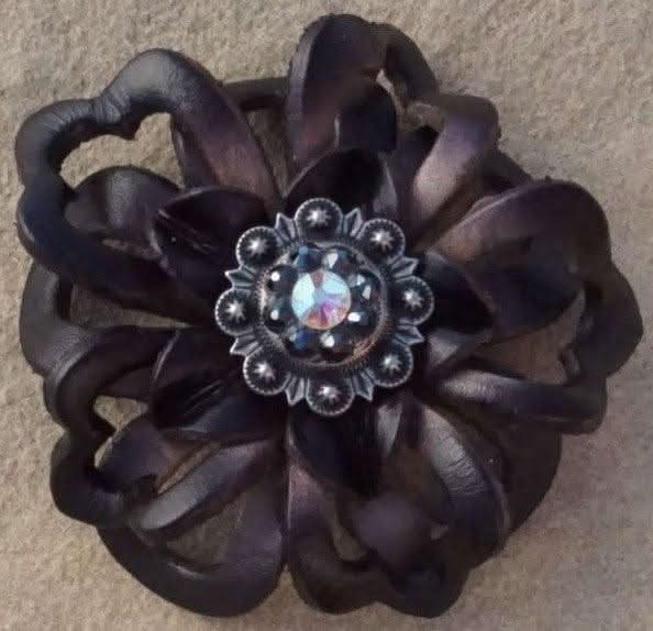 Black Lotus Leather Flowers - 1" Crystal Conchos - Options