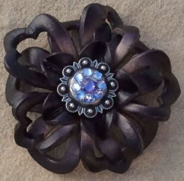 Black Lotus Leather Flowers - 1" Crystal Conchos - Options