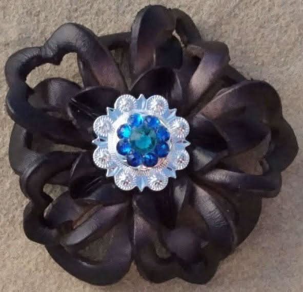 Black Lotus Leather Flowers - 1" Crystal Conchos - Options