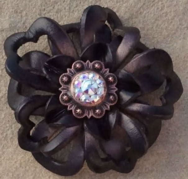 Black Lotus Leather Flowers - 1" Crystal Conchos - Options
