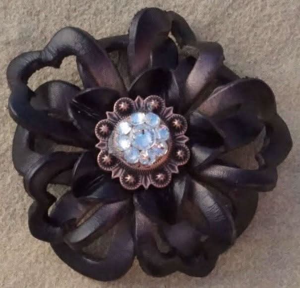 Black Lotus Leather Flowers - 1" Crystal Conchos - Options