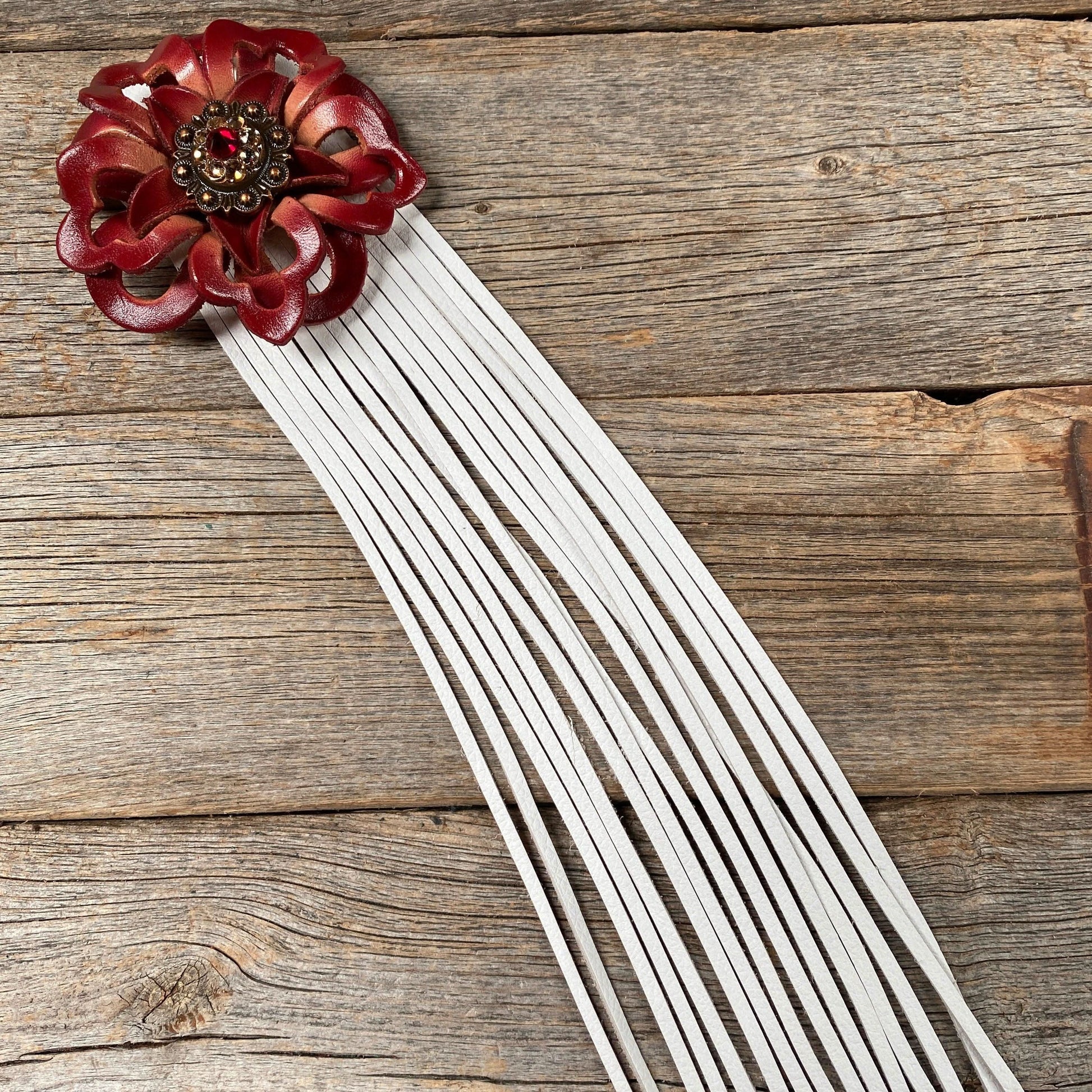 Leather Red Lotus with White Fringe