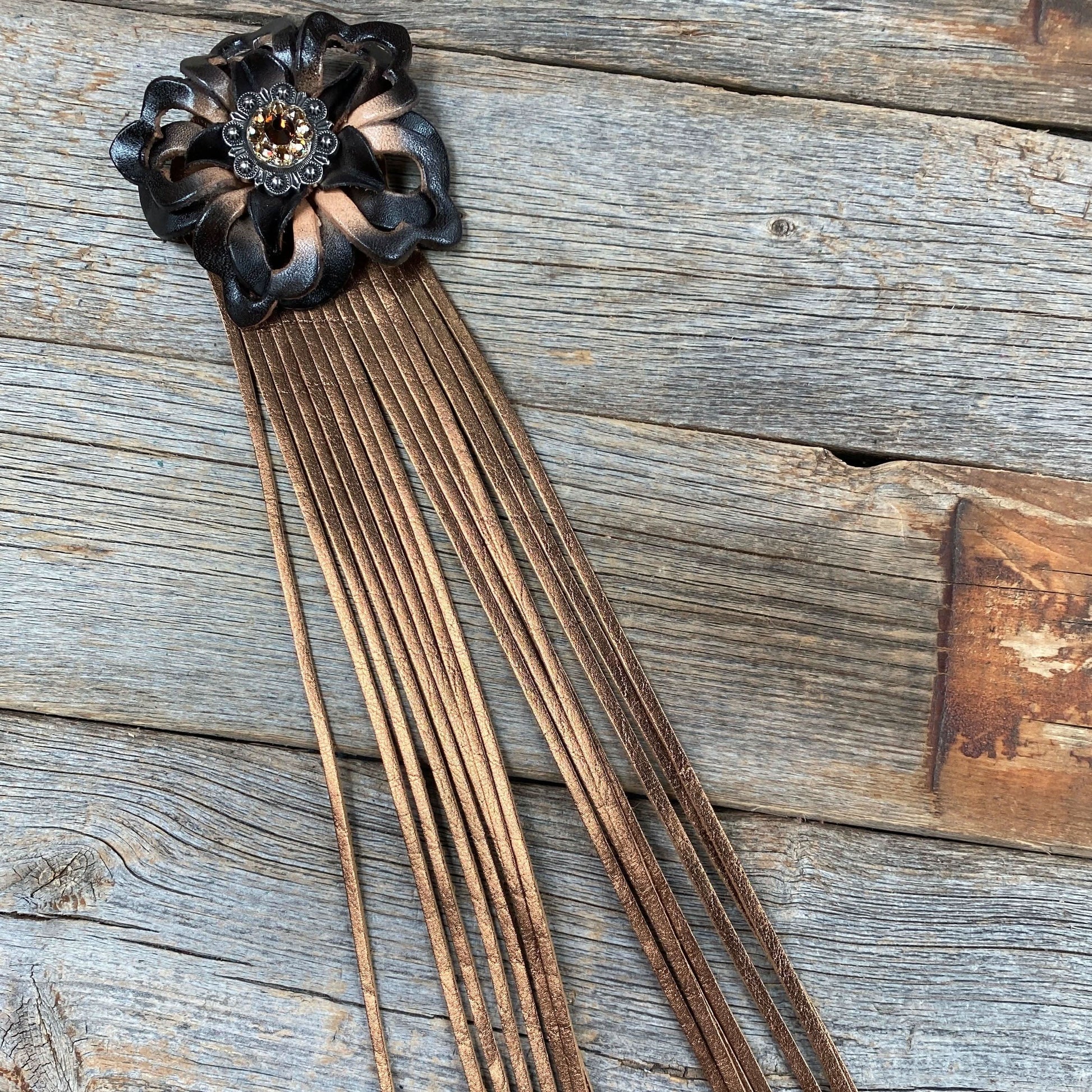 Leather Black Lotus with Copper Fringe