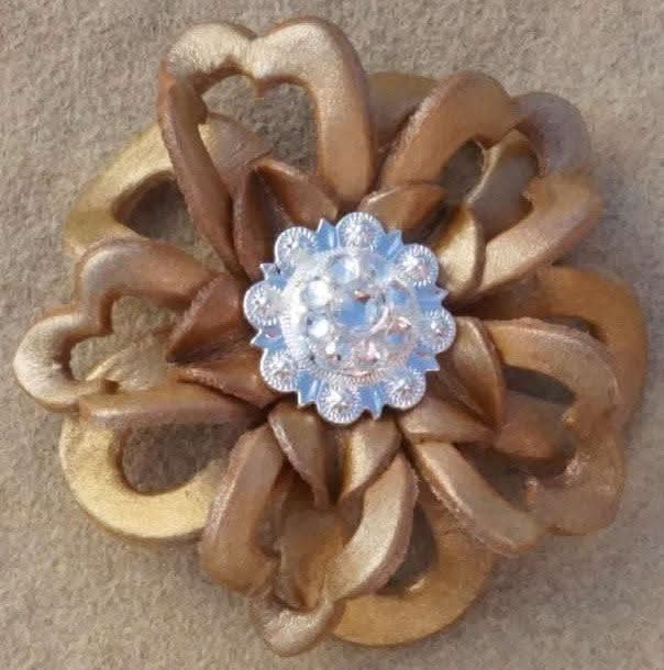 Gold Lotus Flower With Bright Silver Clear 1" Concho