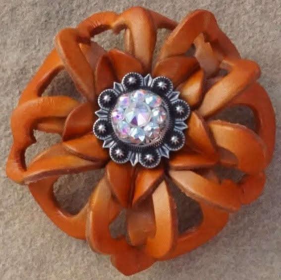 Orange Lotus Leather Flowers - 1" Crystal Conchos - Options
