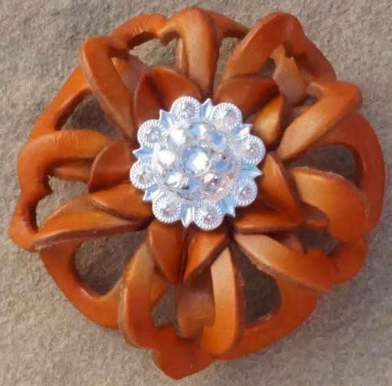 Orange Lotus Leather Flowers - 1" Crystal Conchos - Options