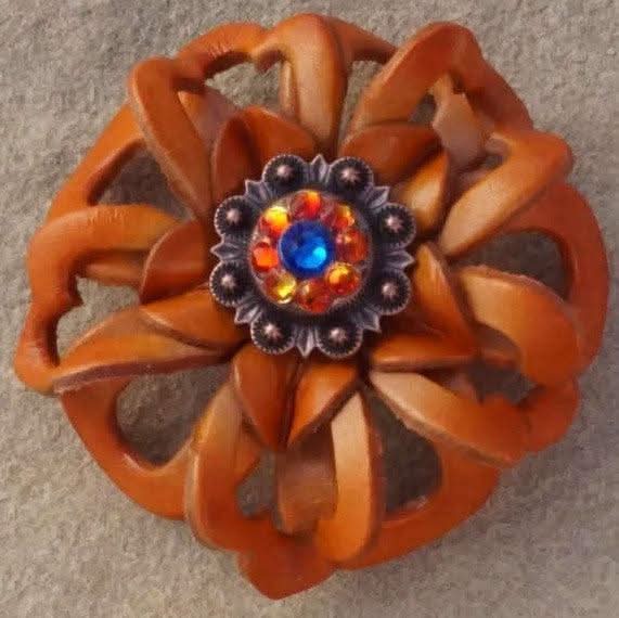Orange Lotus Leather Flowers - 1" Crystal Conchos - Options