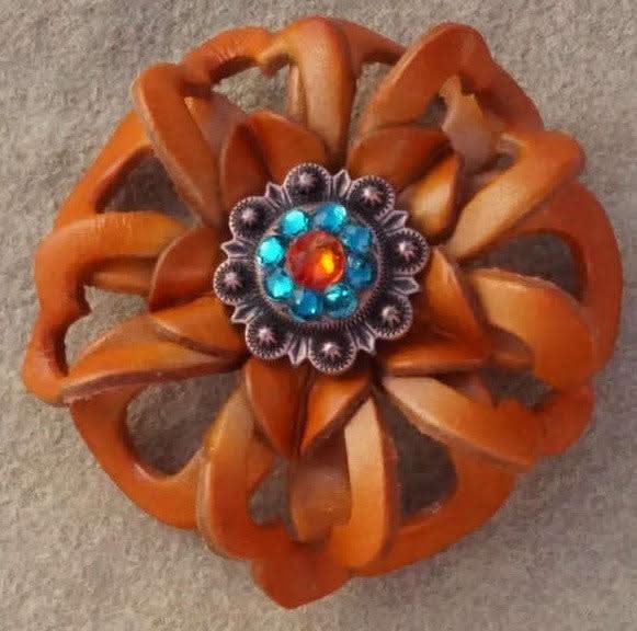 Orange Lotus Leather Flowers - 1" Crystal Conchos - Options
