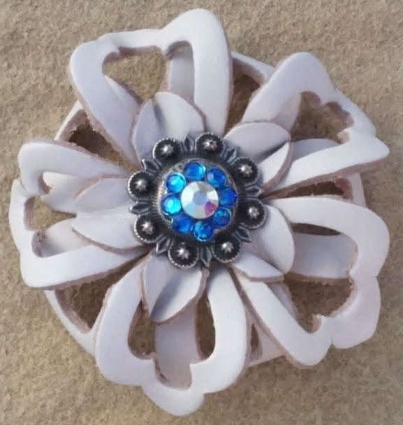White Lotus Leather Flowers - 1" Crystal Conchos - Options