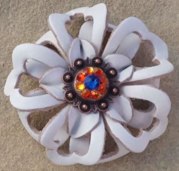 White Lotus Flower With Copper Capri and Fire Opal 1" Concho