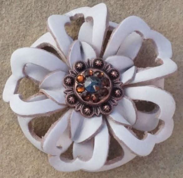 White Lotus Flower With Copper Jet and Topaz 1" Concho