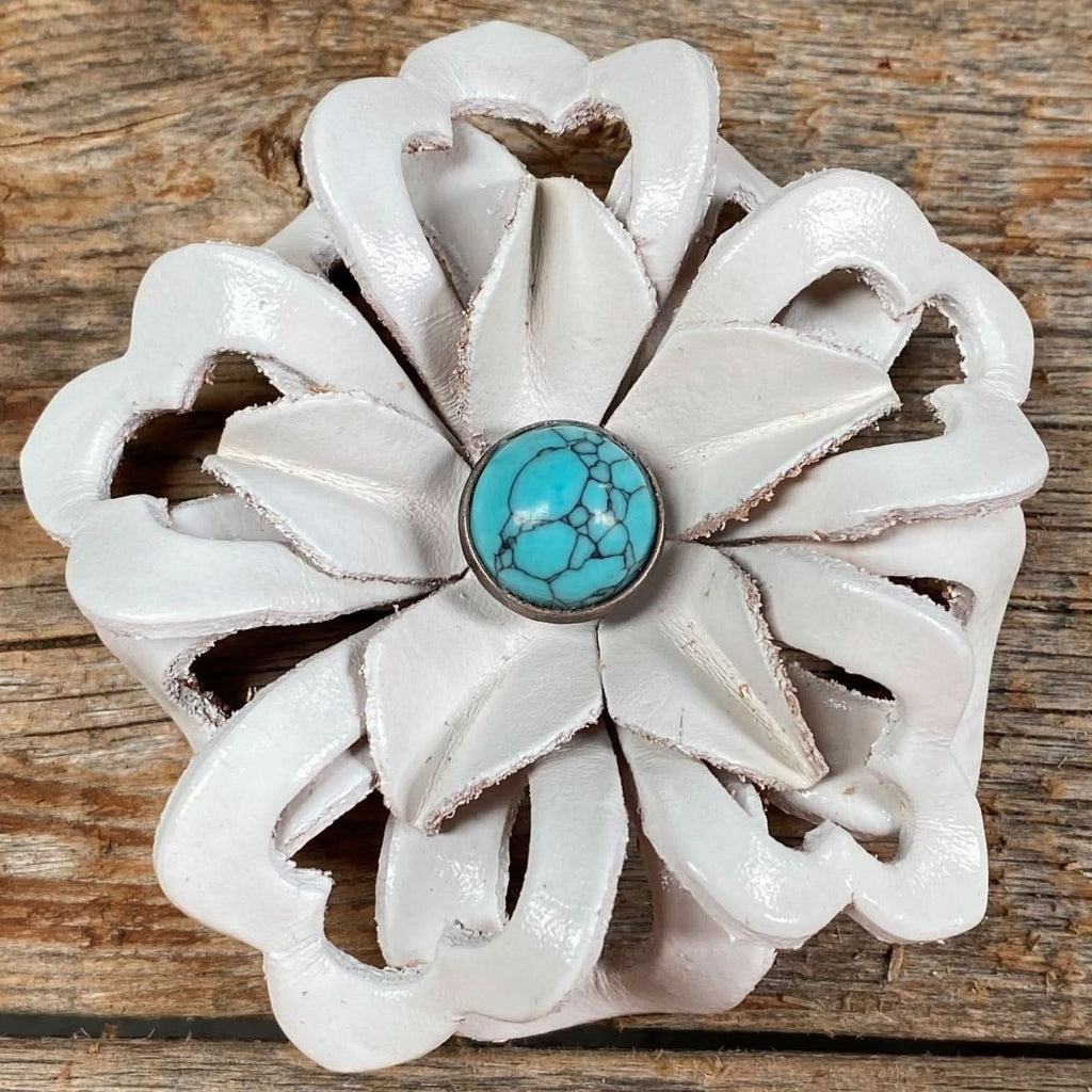 Hand Painted Leather Flowers - Lotus - Round Turquoise Cabochons