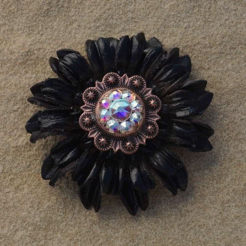 Black Daisy Flower With Copper AB 1" Concho