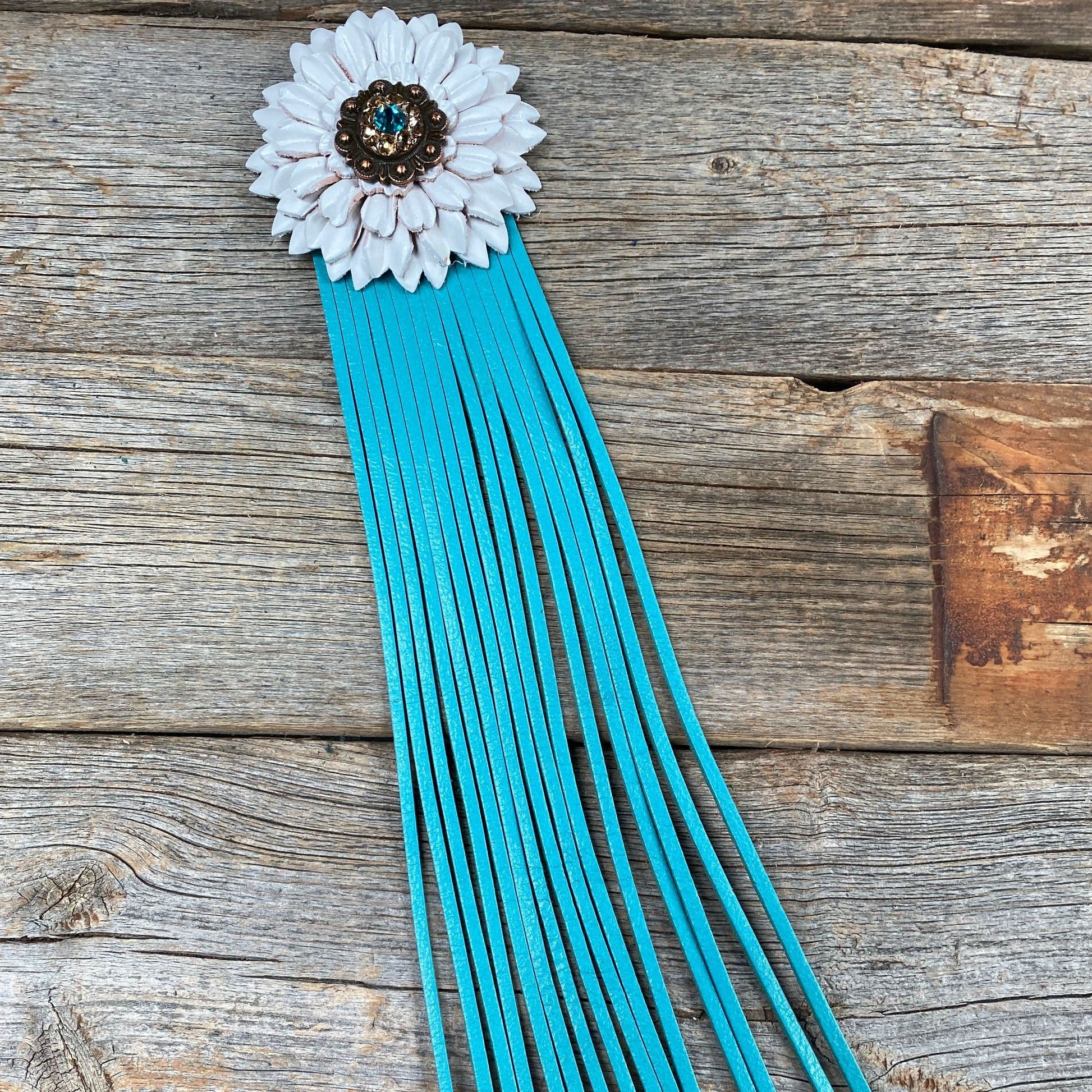 Leather White Daisy with Turquoise Fringe