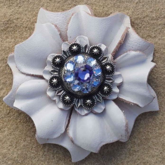 White Carnations Leather Flowers - 1" Crystal Conchos - Options