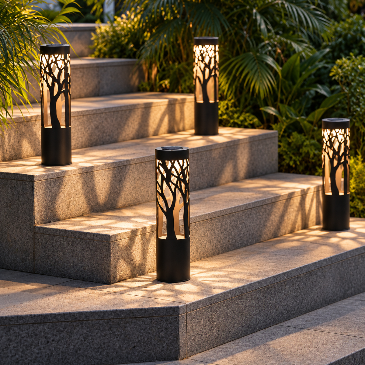 SmartYard 12-Lumen Solar Bollard Light with Tree Design LED 2-Pack