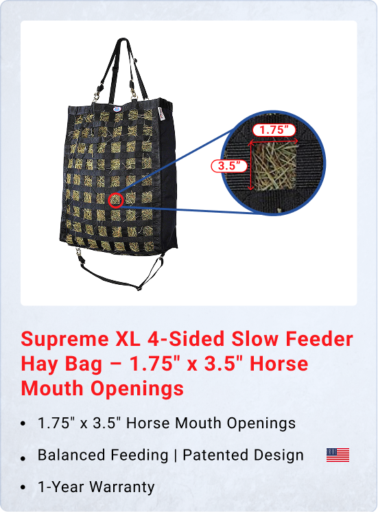 Derby Originals XL Superior Slow Feeder Horse Hay Bag – 2" Square Opening, Restricted Slow Feed Design, Super Tough Bottom, 1-Year Warranty