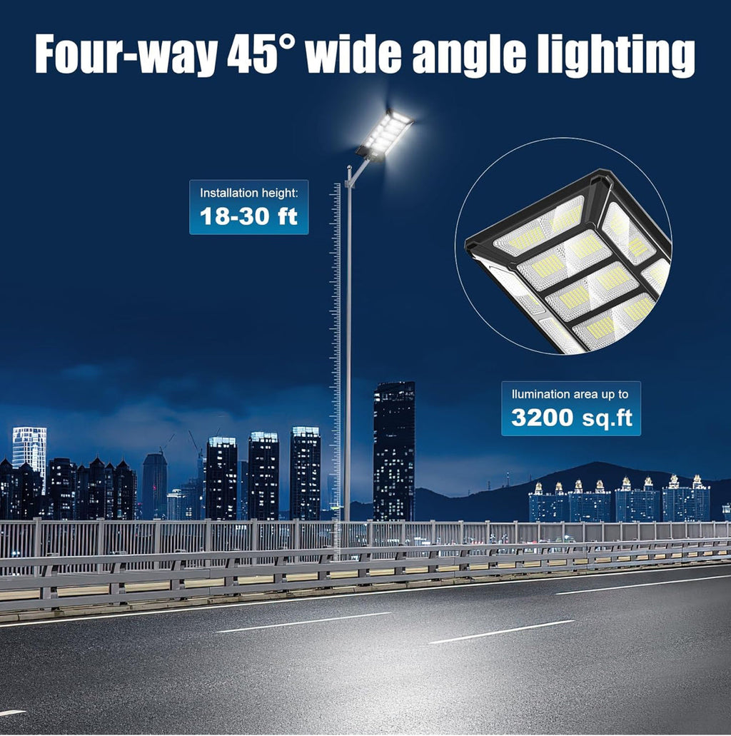 8800W Solar Street Lights Outdoor Waterproof 6500K Dusk to Dawn 180000 Lumen Motion Sensor Super Bright Solar Parking Lot Light