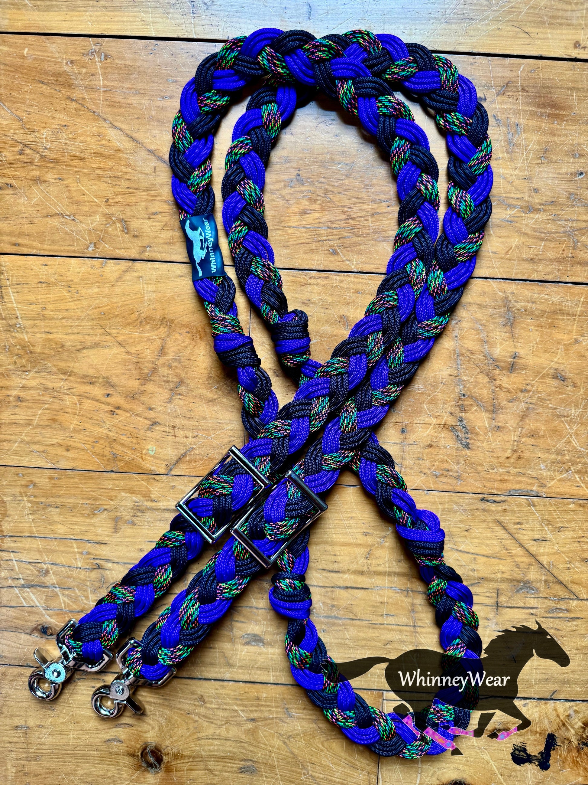 8ft Purple & Rainbow Braided Reins